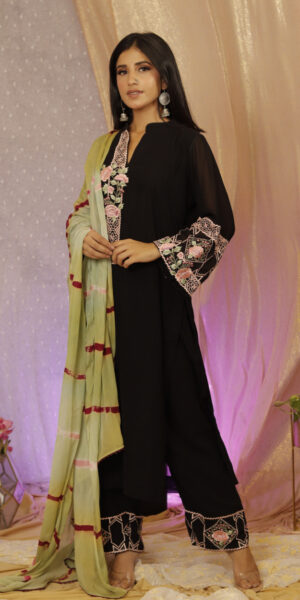 Black Suit set with leheriya dupatta