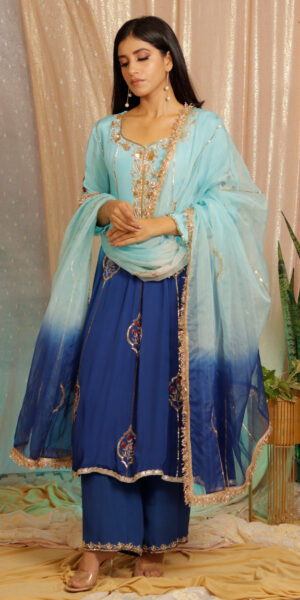 Blue Ombre Anarkali Set