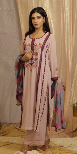 Dusty pink suit with tie-dye duppata set