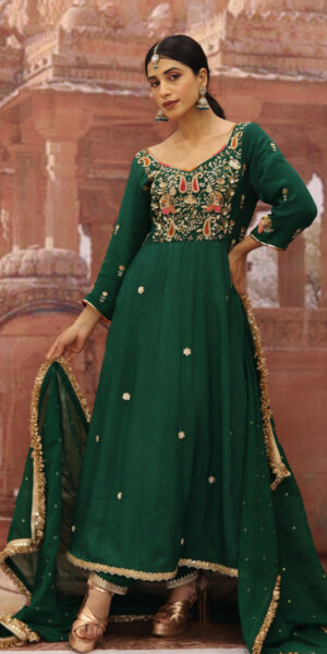 Forest green Anarkali with Palazo and dupatta