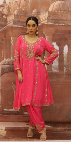 Pink Anarkali with straight salwar and dupatta