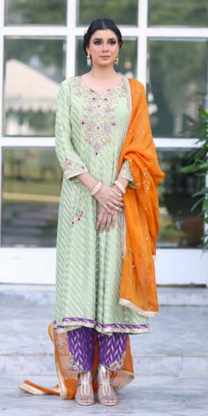 Pistochia green A-line Anarkali set