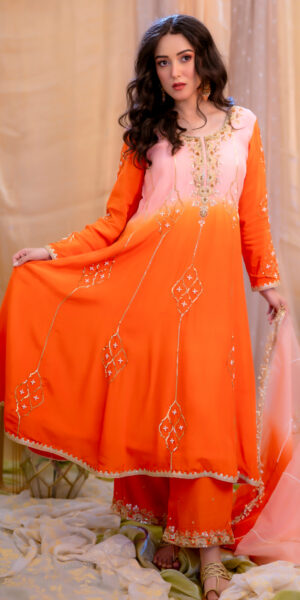 Rang e' Khubani- Peach orange Anarkali