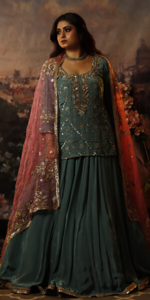 Sage blue and pink Lehenga Set