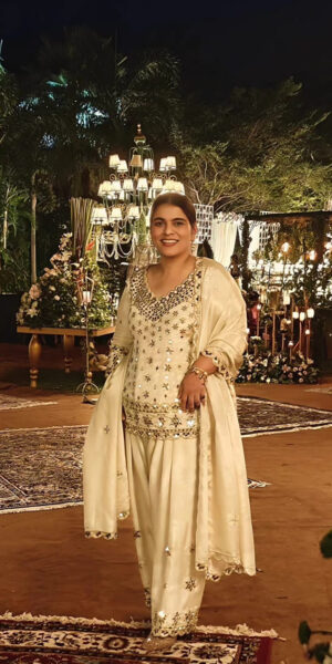 Ivory Shimmer Silk Farshi Salwar Suit with Real Mirror Work